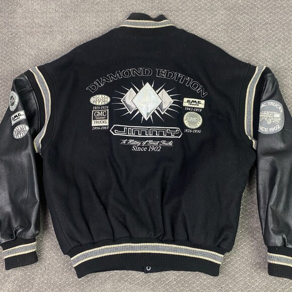 Vintage GMC Jimmy Diamond Edition Bomber Jacket Men's Large Leather Wool Trucks - Picture 2 of 15